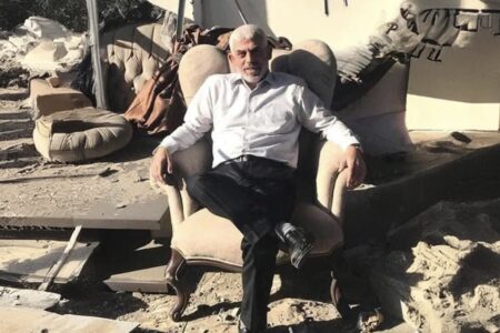 Yahya Sinwar outside his home after a failed assassination attempt. Photo: archive