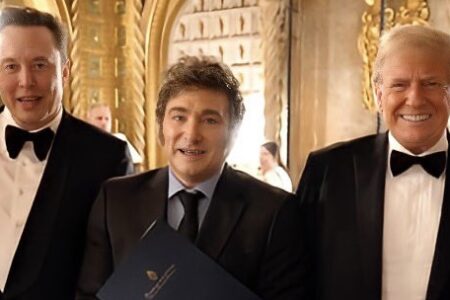 Elon Musk, Javier Milei and Donald Trump at the America First Policy Institute Gala. Photo: Javier Milei / X