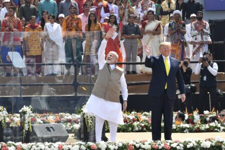 Donald Trump and Narendra Modi at the 'Namaste Trump' rally in Ahmedabad in February 2020. Photo: Narendra Modi/ X
