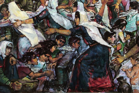 Detalle de Guardian of the Fire (1988), del pintor palestino Ismail Shammout. vía Tricontinental: Institute for Social Research