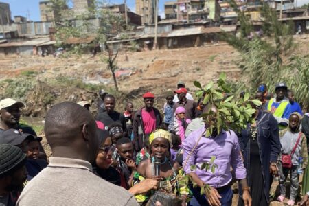 Residents of Mathare inaugurating the Wangari Maathai Park. Photo via Mathare Social Justice Center