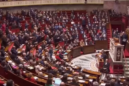 Michel Barnier during the no-confidence vote at the National Assembly. Source: screenshot