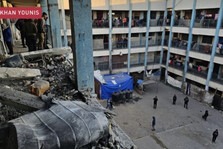 Impact of Israeli airstrike on an UNRWA school in Khan Younis. Photo via UNRWA