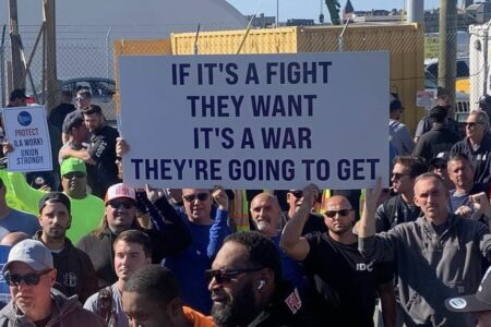 Members of the International Longshoremen’s Association (ILA) after negotiations with USMX were halted in June 2024. Photo: ILA