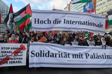 The Palestine bloc at the Liebknecht-Luxemburg Demonstration. Source: Zetkin Forum for Social Research