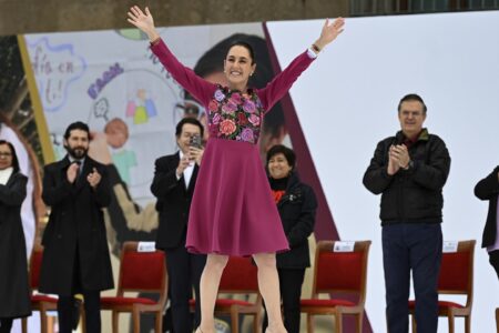 Mexican President Claudia Sheinbaum in the Zocalo on January 12. Photo: Morena Party