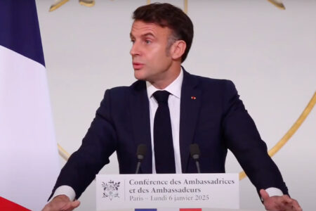 Macron speaks in Paris on January 6 (Screenshot via Élysée)