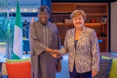 Nigerian President Bola Ahmed Tinubu with IMF Managing Director, Kristalina Georgieva. Photo: Bola Ahmed Tinubu / X