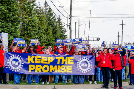 UAW members and leaders rallied at Local 372 in Trenton, MI to "Stand up" to Stellantis (Photo: UAW)