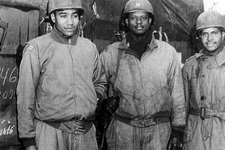 Captain Ivan Harrison, Captain Irvin McHenry, and 2nd Lieutenant James Lightfoot of the 761st Tank Battalion (Photo: US Army)