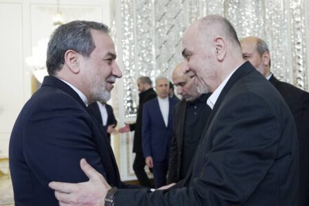 Abbas Araghchi meets chairman of Hamas' leadership council, Muhammad Darwish in Tehran on February 9.
Photo: IRNA