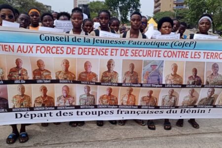 Council of Patriotic Youth (CoJeP) in Benin remembers the soldiers killed on January 8, 2025 and demands the withdrawal of French troops. Photo: CoJeP