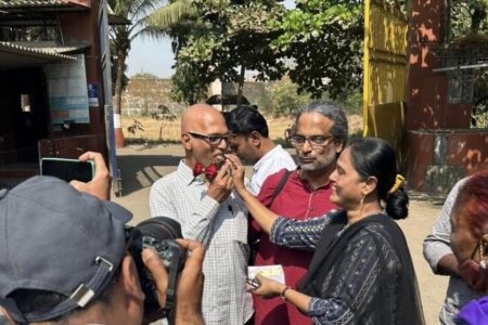 Rona Wilson and Sudhir Dhawale are released from jail on January 24, 2025. Photo: X