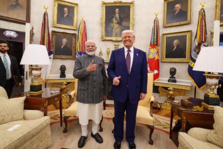 PM of India Narendra Modi meets with President Donald Trump at the White House on Feb 13. Photo: Narendra Modi