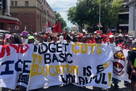 Mobilization against budget cuts and for fully funded public services ahead of South Africa's 2025 budget presentation. Photo: Equal Education Law Center/X