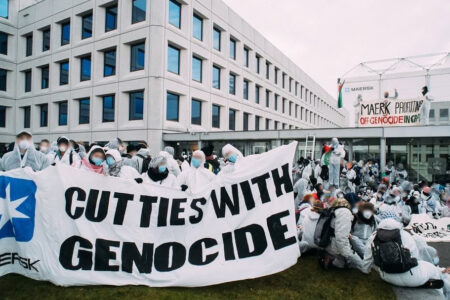 800 demonstrators shut down Maersk headquarters (Photo via Palestinian Youth Movement/X)