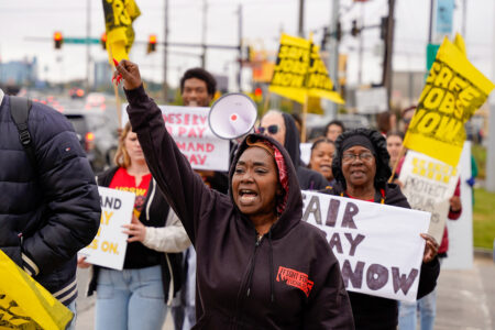 Waffle House workers, organizing with the Union of Southern Service Workers, rally for safer working conditions and fair pay (Photo: USSW)