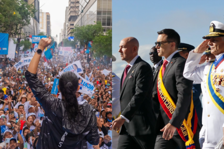 Luisa González y Daniel Noboa se enfrentarán en la segunda vuelta de las elecciones el 13 de abril. Fotos vía X