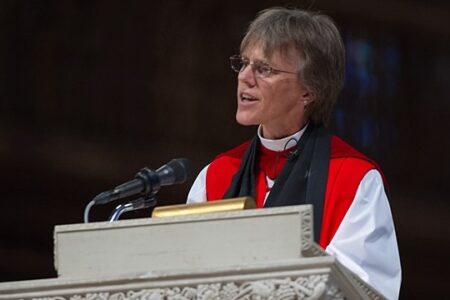 The Right Rev. Mariann Edgar Budde, bishop of Washington, delivers the Homily during a memorial service celebrating the life of Neil Armstrong. Photo:(NASA/Paul E. Alers)