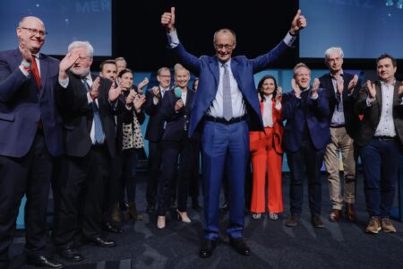 Friedrich Merz and CDU supporters celebrating on Sunday February 23. Photo: CDU / Tobias Koch