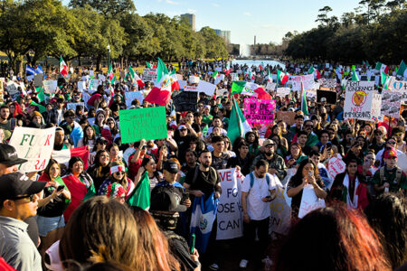 Immigrant rights protesters in Houston this week. Photo: PSL Houston