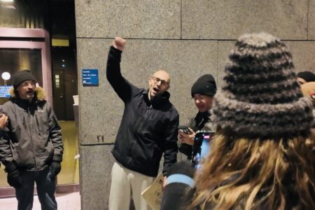 Yves Engler upon release from Montreal jail. Photo: Yves Engler