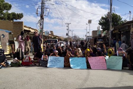Protest on March 24 was held in Kalat against the ongoing state crackdown on the Baloch Yakjehti Committee (BYC) and the arrest of its leader, Dr. Mahrang Baloch. Photo: Baloch Yakjehti Committee/X
