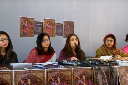Press conference by the organizers of Aurat March on the eve of International Women's Day. Photo: Aurat March Islamabad