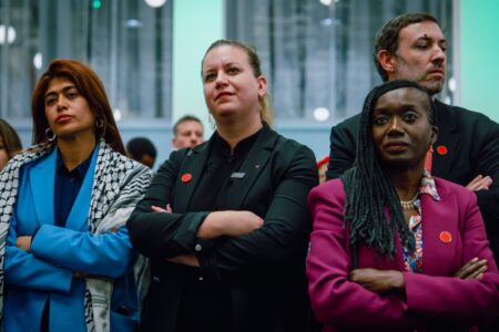 Rima Hassan (left) with France Unbowed members and parliamentarians. Source: Rima Hassan/X