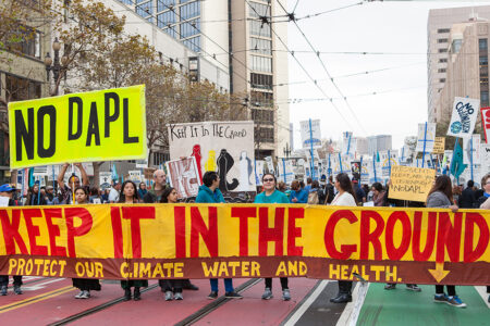 At the height of the NoDAPL movement, solidarity protests took place across the country. Pictured is a march in San Francisco in 2016 (Photo: Pax Ahimsa Gethen/Wikimedia Commons)