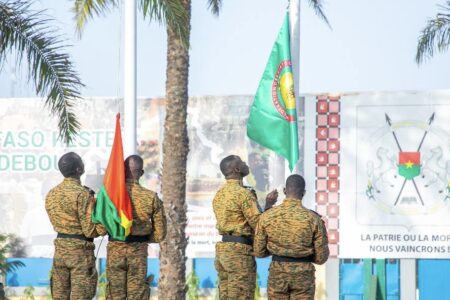 Unveiling of the new AES flag in Burkina Faso. Photo: Burkina Faso Presidency