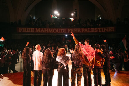 Hundreds attend an event to support calls for the release of Mahmoud Khalil (Photo: Wyatt Souers)