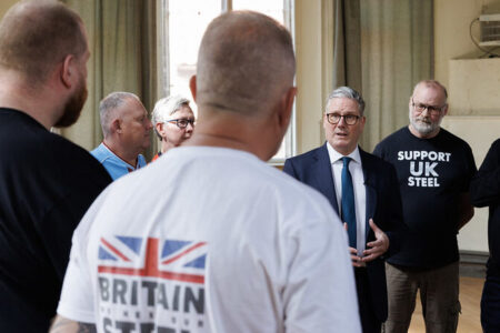 British PM Keir Starmer during a meeting with steel workers. Source: Simon Dawson / No 10 Downing Street