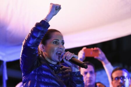 Luisa González announces she does not recognize the election results in a fiery speech in the late hours of April 13. Photo: Rafael Correa/X