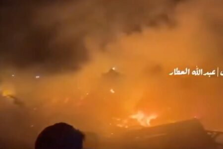 Tents burning after Israel's targeted strike on displaced peoples in Gaza. Photo: screenshot