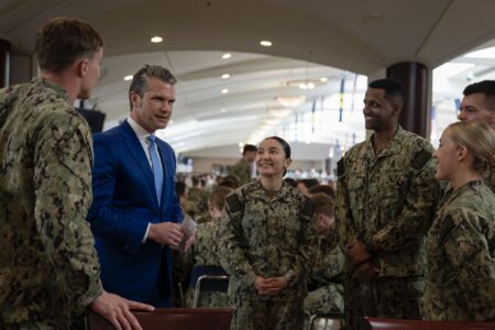 Pete Hegseth at the US Naval Academy. Photo: Secretary of Defense / X