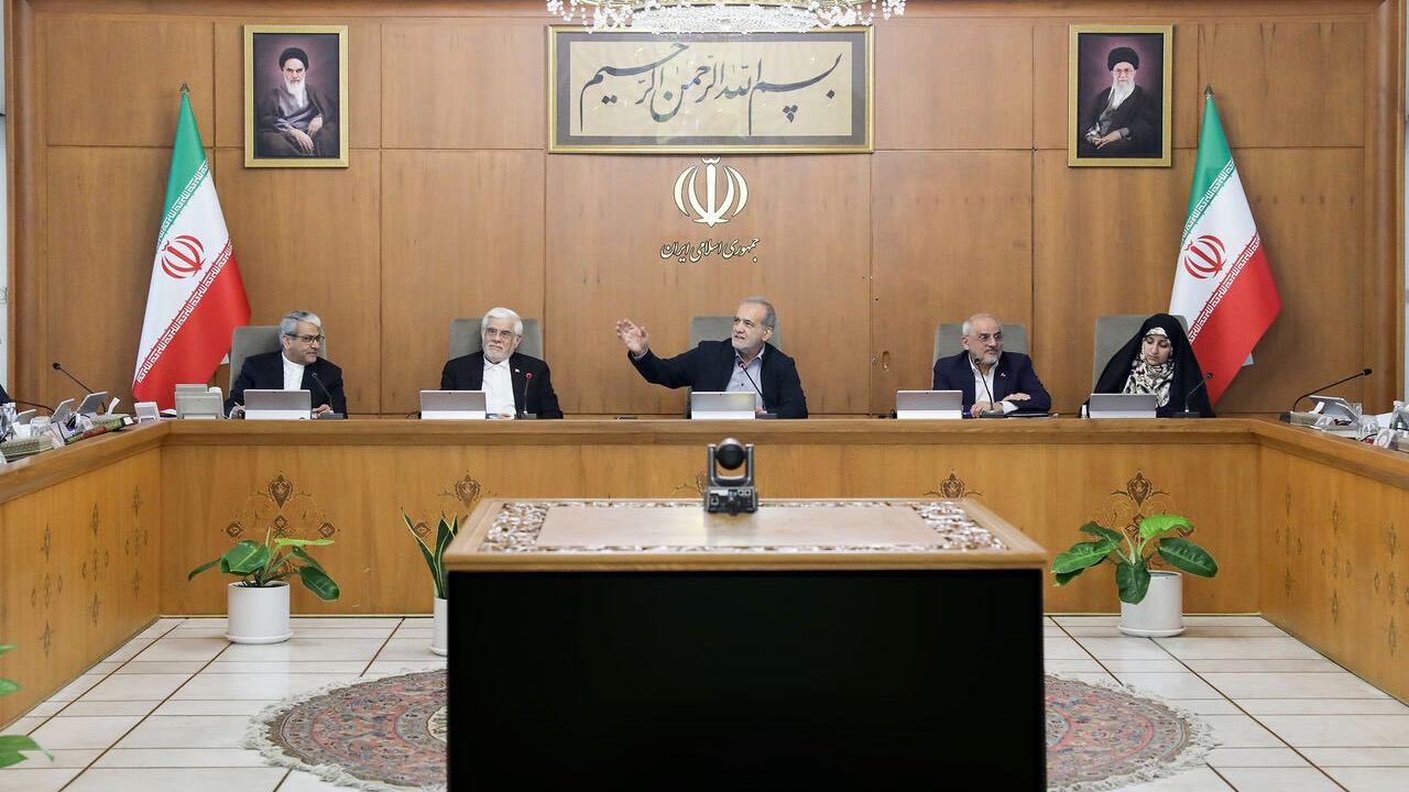 President Masoud Pezeshkian speaks at the cabinet meeting in Tehran, September 28, 2025.