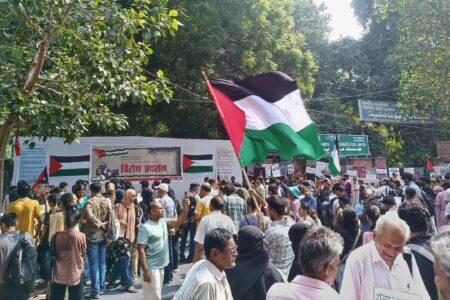 Palestine protest in Delhi Indian protestors wave the Palestinian flag