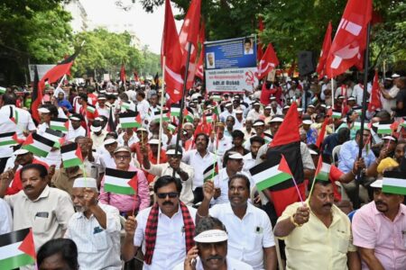 Palestine solidarity movement continues to grow in India (1) A massive demonstration was held in Chennai demanding an immediate end to Israel's genocidal assault on Gaza that has the full backing of the US.