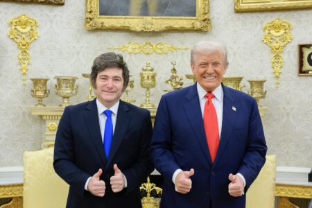 Trump pledges $20B to Argentina, threatens to cut aid if country votes left (1) President Donald J. Trump and President of Argentina Javier Milei