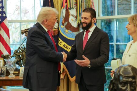 Al-Sharaa- from a Specially Designated Global Terrorist to a warmly welcomed guest at the White House US President Donald Trump meets with Syrian interim President Ahmad al-Sharaa at the White House Nov. 10.