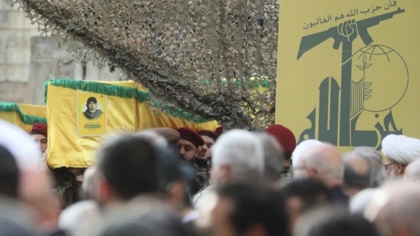 Funeral for Hezbollah commander in Beirut, Lebanon