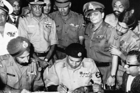 Bangladesh Victory Day liberation Signing of Pakistani Instrument of Surrender by Pakistan's Lt.Gen. A. A. K. Niazi to the Joint Commander of the Liberation Force Lt. Gen. Jagjit Singh Aurora in Dhaka on 16 Dec' 1971