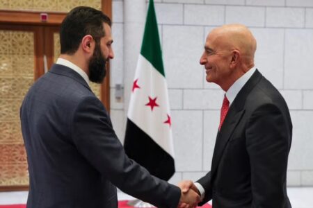 Nabih-Berri-slams-Tom-Barracks-suggestion-of-annexing-Lebanon-to-Syria Syrian leader Ahmed al-Sharaa meets with U.S. Ambassador to Turkey Tom Barrack in Damascus, May 2025
