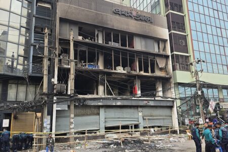 Prothom Alo office Bangladesh Burnt exterior of Prothom Alo's office.