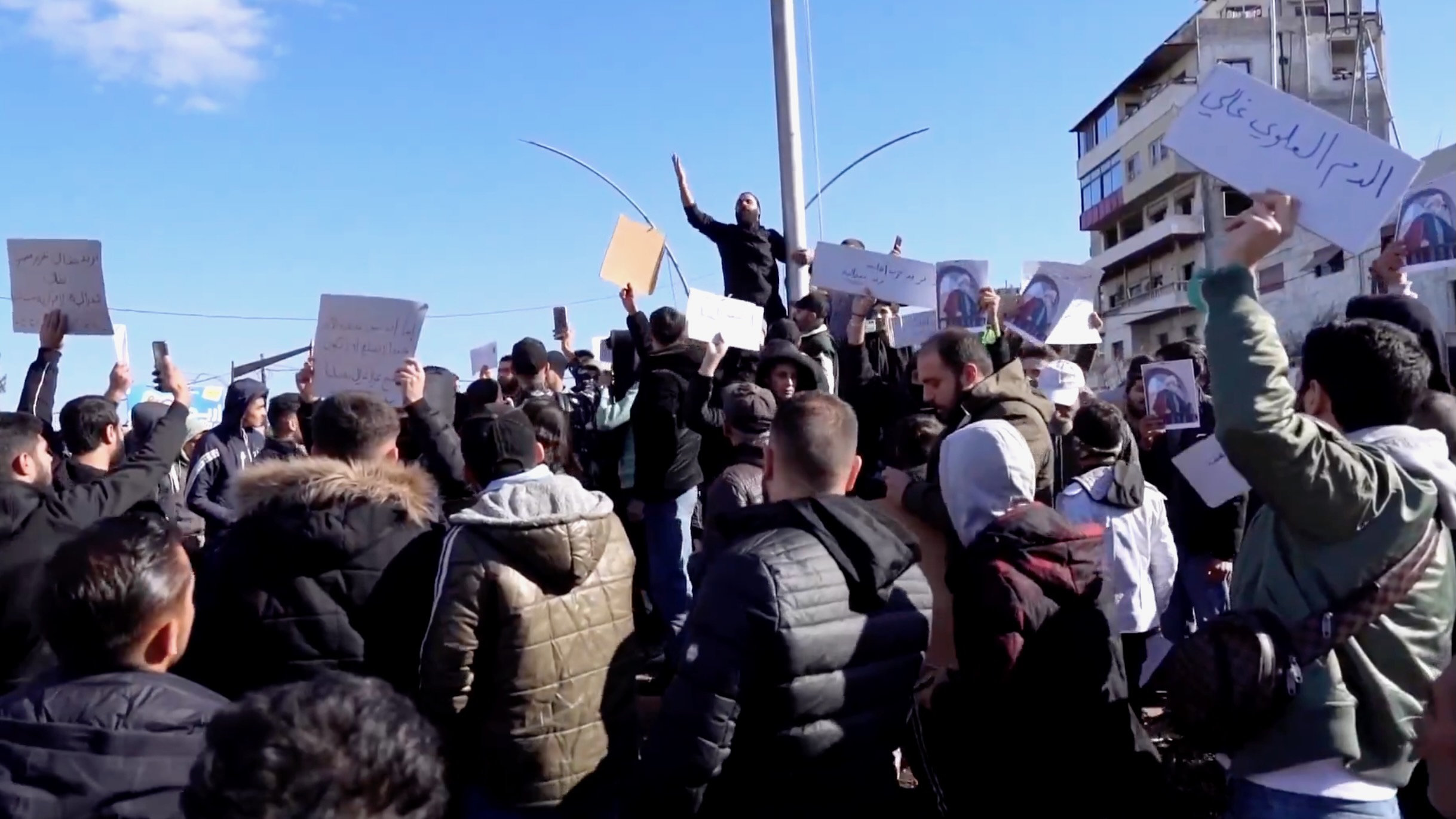 Three people were killed when protests in Syria's Alawite heartland of Latakia spiraled into gunfire and other violence, according to the province's media office