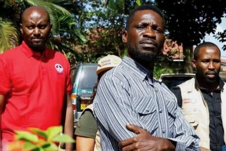Bobi Wine, opposition presidential candidate in Uganda (1) Robert Kyagulanyi, known as Bobi Wine, a presidential candidate in Uganda