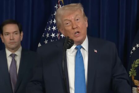 Donald-Trump-press-conference-on-Venezuela. Donald Trump press conference on Venezuela at Mar-a-Lago on January 3.