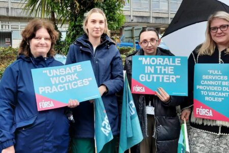 Forsa HSE staffing protest Health workers protesting inadequate staff ratios in 2024. Source: Fórsa/X