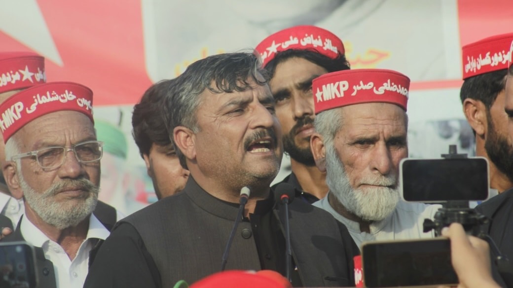 Left-wing Mazdoor Kisan Party chairman, Salar Faiyaz Ali, speaks at a rally in Pakistan